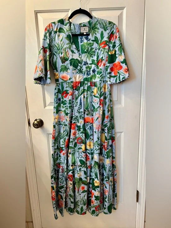 Tuckernuck Blue Blooming Botanical Ginger Dress, size small - Picture 2 of 4